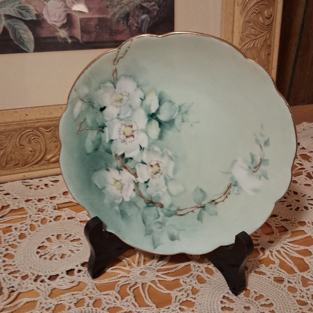 Floral Decorative Plate with Gold Trim
